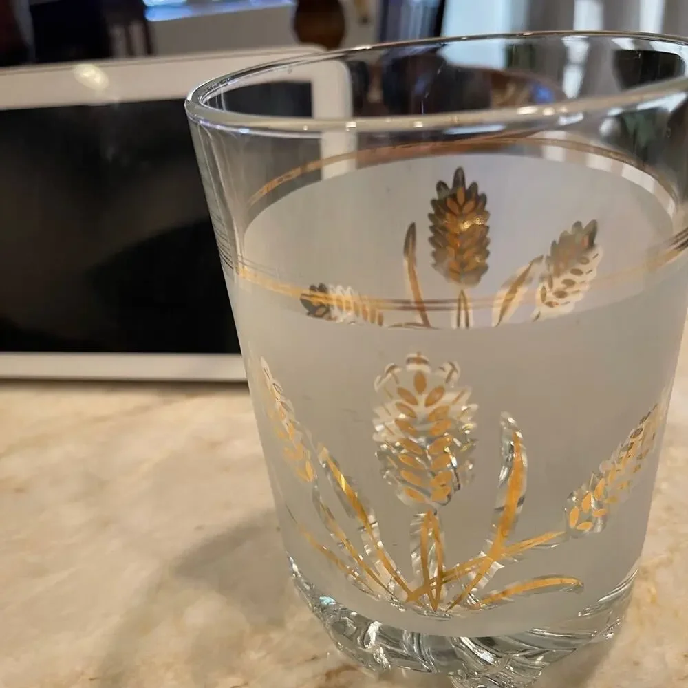 Vintage 60’s DeValbor etched with gold cocktail ice bucket Italy MCM